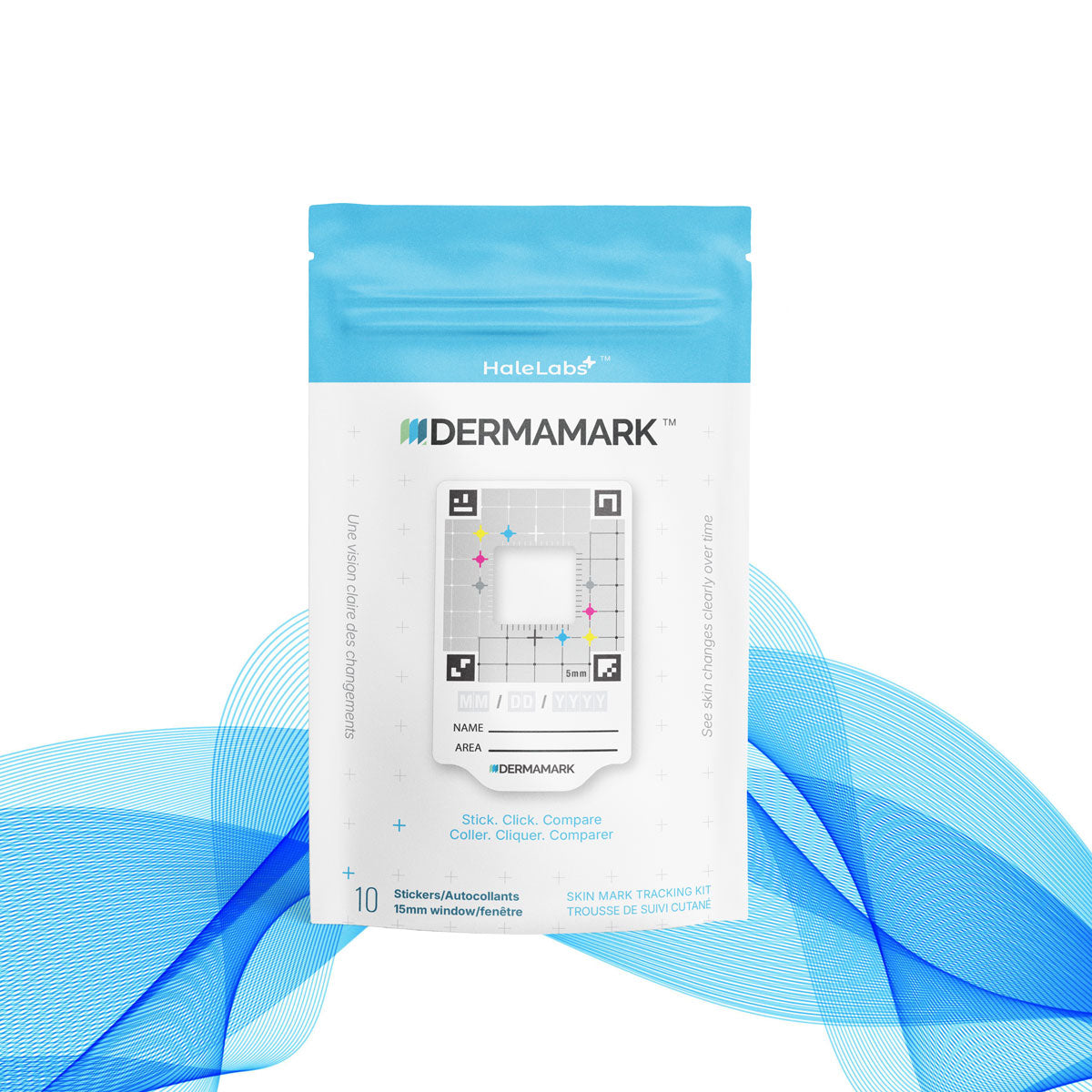 Dermamark skin tracking stickers for monitoring moles and freckles with 15mm window, 10-pack