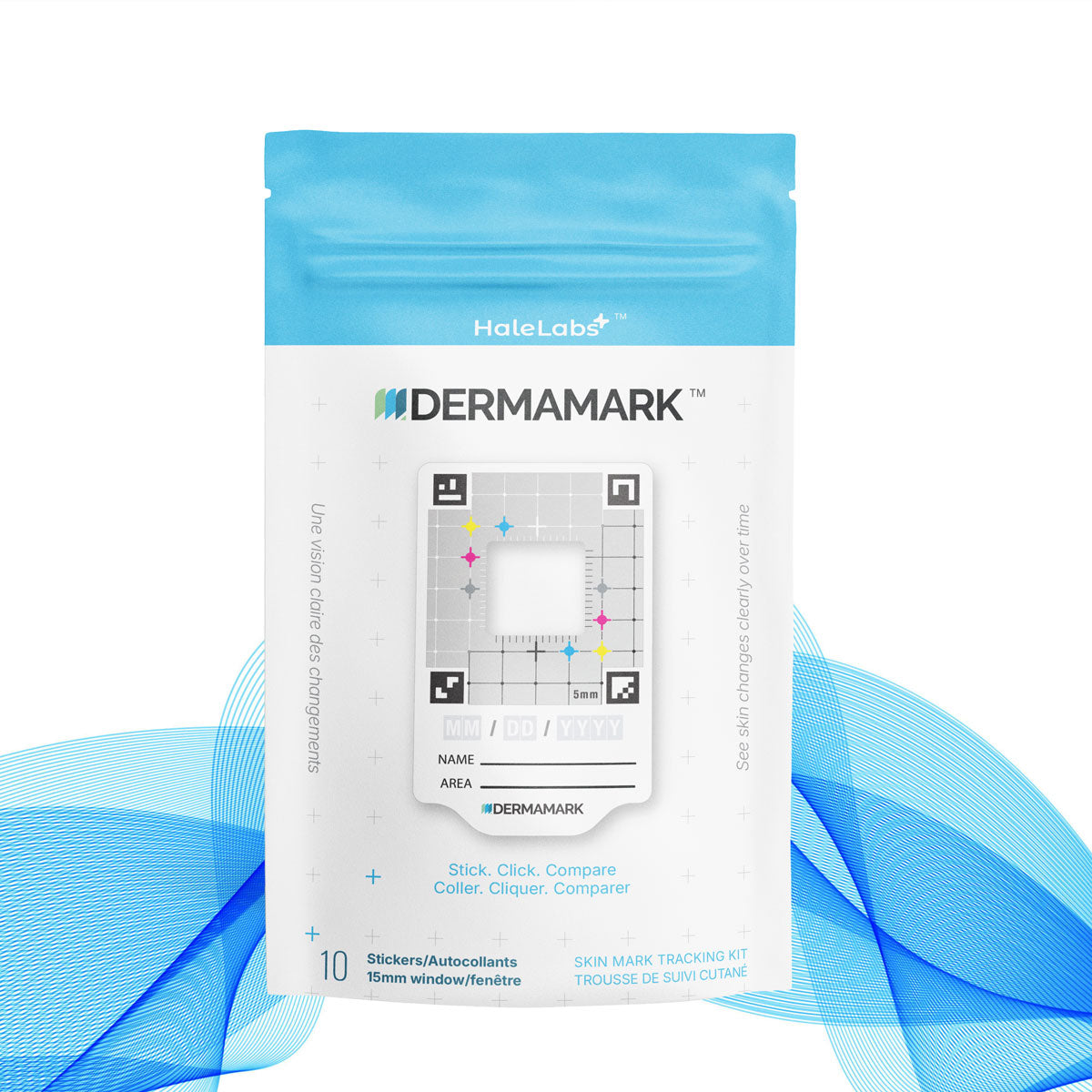 Dermamark skin tracking stickers for monitoring moles and skin changes over time, 10-pack with 15mm window